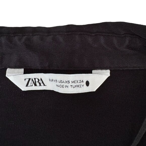 Zara Black Satin Ruched Cropped Long Sleeve Blouse Size XS - Picture 6 of 8